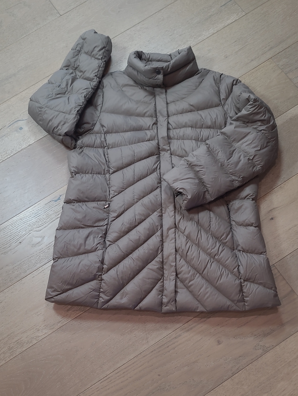 EUC Lands' End Jacket Women's sz 1X Tan Chevron Down Filled Puffer Coat